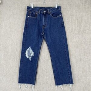 Levi Jeans Women 32 Blue 505 Regular Fit Straight Leg Distressed Raw Hem Denim